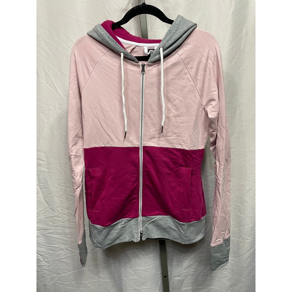 7 Degrees Colorblock Zip Up Hoodie Sweatshirt Pink Magenta‎ Grey Womens Size M